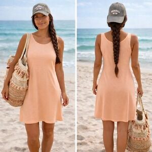 Athleta Santorini Thera Dress Peach Apricot Sleeveless Modal Knit Small S